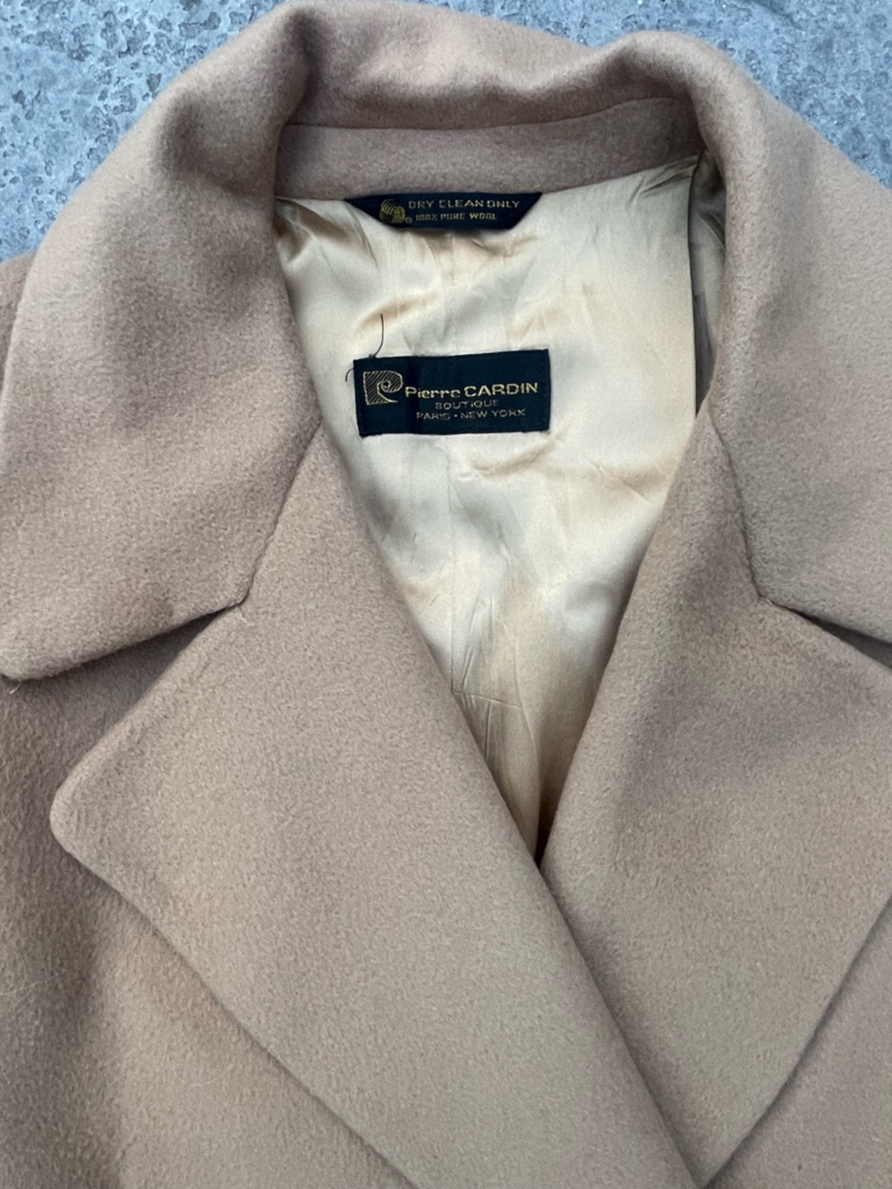 Vintage Pierre Cardin Camel Wool Coat Double Breasted Tailored Classic Midi - Picture 10 of 13